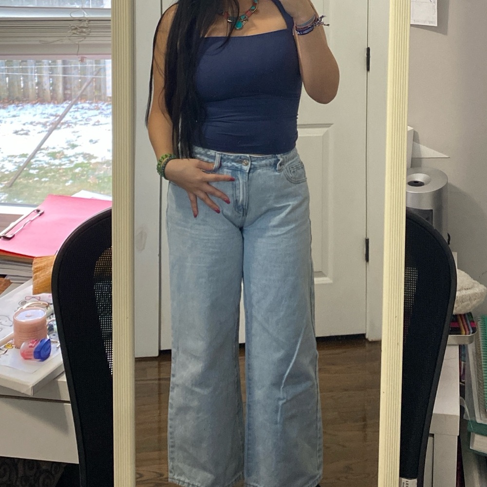 Edikted Sky Blue Wide Leg Jeans